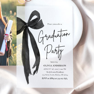 Invitations En Vélin Moderne Elégant tendance Stylish Black Bow Graduat