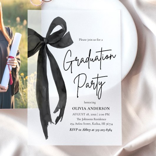 Invitations En Vélin Moderne Elégant tendance Stylish Black Bow Graduat