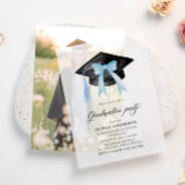 Invitations En Vélin Moderne Elégant tendance Stylish Bleu Bow Graduati