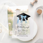 Invitations En Vélin Moderne Elégant tendance Stylish Bleu Bow Graduati