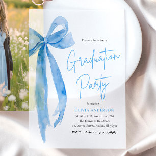Invitations En Vélin Moderne Elégant tendance Stylish Bleu Bow Graduati