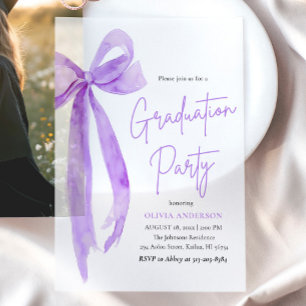 Invitations En Vélin Moderne Elégante tendance Bow pourpre Graduation