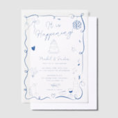 Invitations En Vélin Moderne Français Bleu Quirky Scribble Mariage rétr (Compenser)