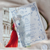 Invitations En Vélin Moderne Français Bleu Quirky Scribble Mariage rétr