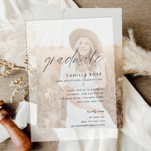 Invitations En Vélin Moderne minimaliste Script Graduate Party