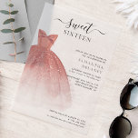 Invitations En Vélin Moderne Sweet 16 Script fête d'anniversaire<br><div class="desc">Doté d'une jolie robe rose vif et d'une parties scintillant d'or faux rose avec des scripts modernes et une typographie populaire,  cette invitation à l'anniversaire est parfaite pour une princesse célébrant son 16ème anniversaire. Remplacez facilement les détails de la fête en cliquant sur le bouton "Personnaliser".</div>