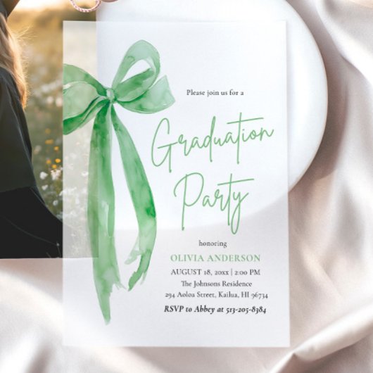 Invitations En Vélin Moderne tendance Lime Green Bow Graduation Party