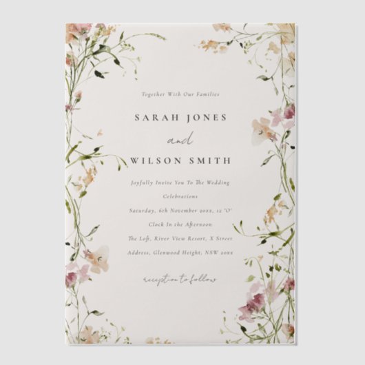 Invitations En Vélin Moelleux Pastel Blush Meadow Aquarelle Mariage Flo (Recto)