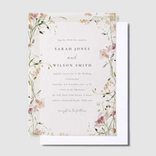 Invitations En Vélin Moelleux Pastel Blush Meadow Aquarelle Mariage Flo (Compenser)