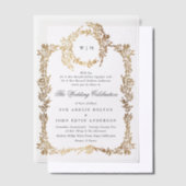 Invitations En Vélin Monogramme classique Elégant Gold Crest Wreath Mar (Compenser)