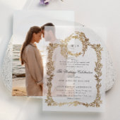 Invitations En Vélin Monogramme classique Elégant Gold Crest Wreath Mar