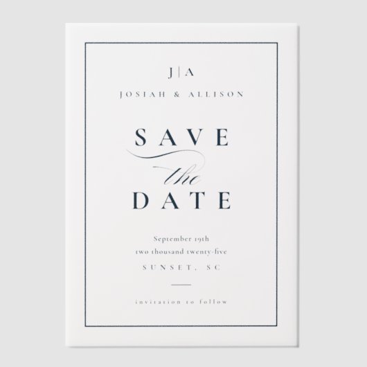 Invitations En Vélin Monogramme classique Marine Bleu mariage Enregistr (Recto)