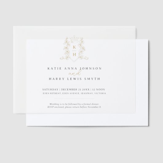 Invitations En Vélin Monogramme couronne coeur blanc or mariage (Compenser)