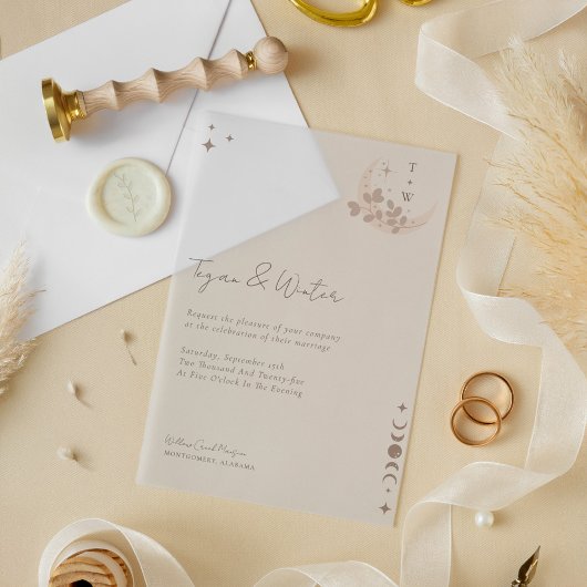 Invitations En Vélin Monogramme de la lune et des étoiles célestes mini