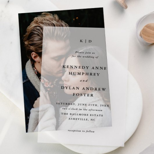 Invitations En Vélin Monogramme de mariage à typographie simple
