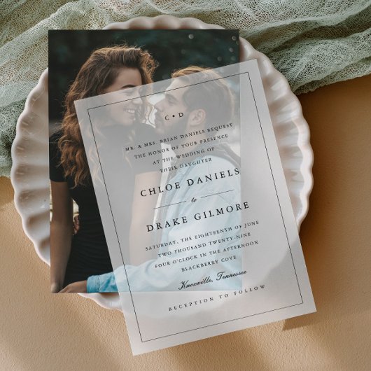 Invitations En Vélin Monogramme de mariage simple