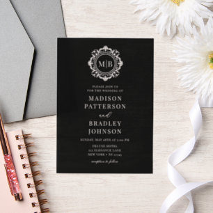 Invitations En Vélin Monogramme floral orné Mariage Élégant