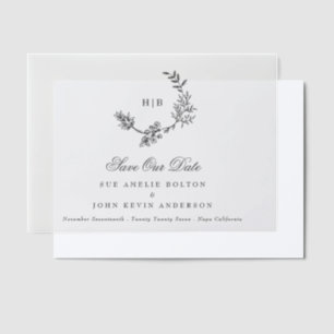 Invitations En Vélin Monogramme Gris Sombre Classique Wreath Enregistre