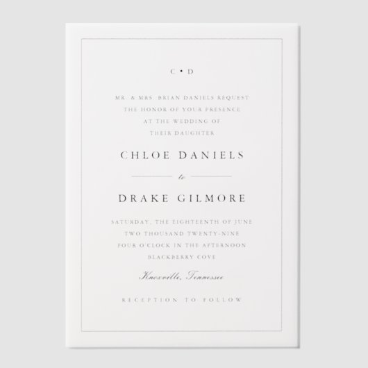 Invitations En Vélin Monogramme Mariage simple (Recto)