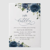 Invitations En Vélin Navy Blue Flowers, Greenery, Boho, Any Birthday (Recto)