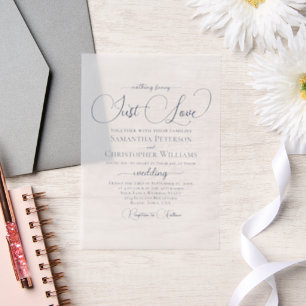 Invitations En Vélin Navy Blue Modern Script Just Love Mariage