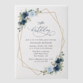 Invitations En Vélin Navy Flowers, Blue Flowers, Greenery, Birthday (Recto)