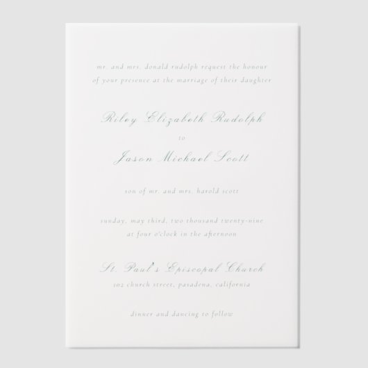 Invitations En Vélin Nettoyer Emerald Green Mariage élégant (Recto)