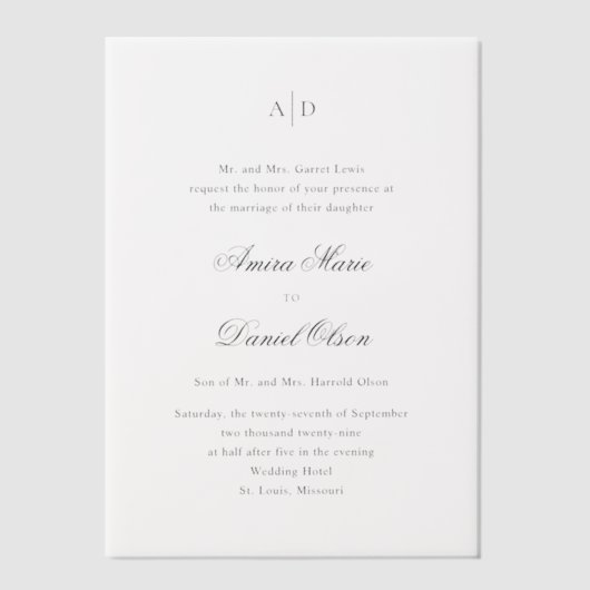 Invitations En Vélin Nettoyer le Mariage classique noir et blanc (Recto)