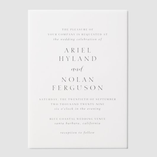 Invitations En Vélin Nettoyer noir et blanc Mariage moderne (Recto)