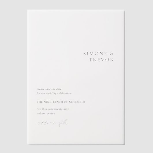 Invitations En Vélin Nettoyer Noir et Blanc Mariage moderne Enregistrer (Recto)