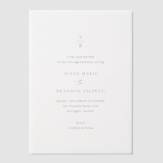 Invitations En Vélin Nettoyer Noir et Blanc Mariage moderne Enregistrer (Recto)