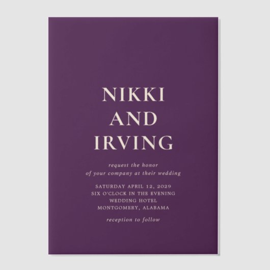 Invitations En Vélin Nikki Purple Mariage moderne (Recto)