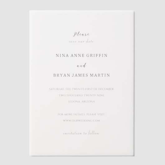Invitations En Vélin Nina Simple mariage élégant Enregistrer la date (Recto)