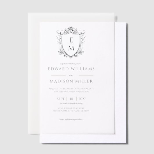 Invitations En Vélin Noix Mariage Or Initiales personnalisées de mariag (Compenser)