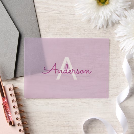 Invitations En Vélin Nom de script & monogramme | Magenta & Violet clai (Mariage)