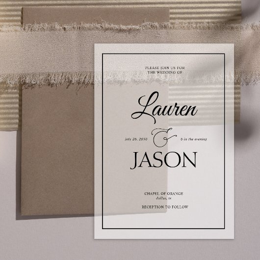 Invitations En Vélin Noms de superposition Vellum Réel Moderne Calligra