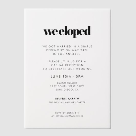 Invitations En Vélin Nous Avons Elopé Simple Chic (Recto)