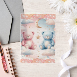 Invitations En Vélin Nuages d'ours en peluche et carte de sièges de lun