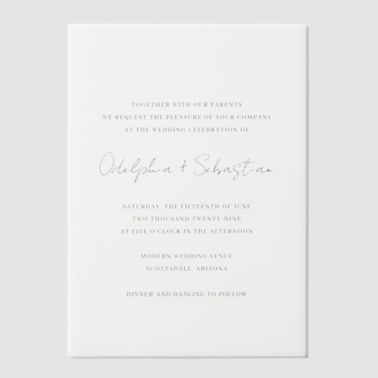 Invitations En Vélin Odelphie Script moderne minimal mariage élégant (Recto)