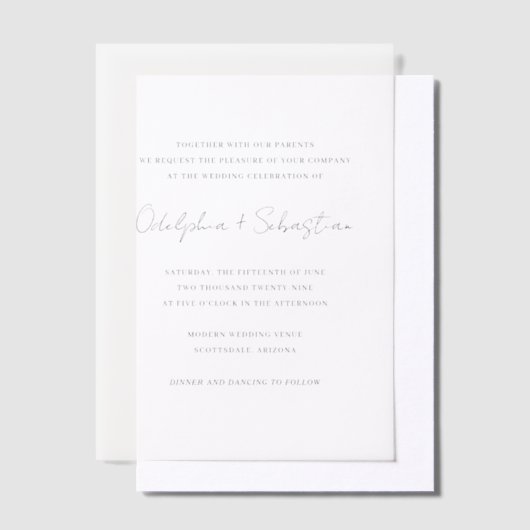 Invitations En Vélin Odelphie Script moderne minimal mariage élégant (Compenser)