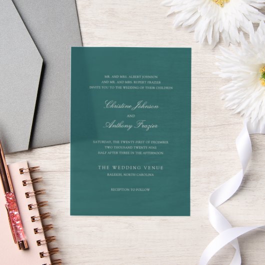 Invitations En Vélin Old Money Teal Classic Wedding (Mariage)