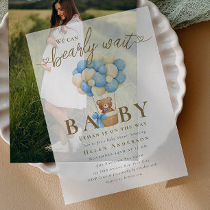 Invitations En Vélin On peut attendre bleu Teddy Bear Baby shower