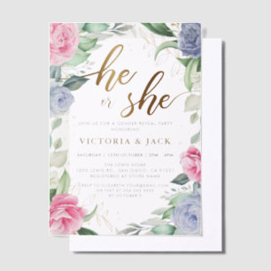 Invitations En Vélin Or Lui ou Elle Floral Verdure Genre Reveal