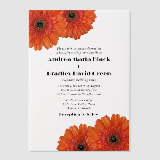 Invitations En Vélin Orange Gerbera Gerber Daisy Flower Mariage (Recto)