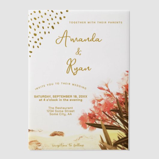 Invitations En Vélin Orange Oleander Flowers Mariage de Parties scintil (Recto)