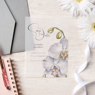 Invitations En Vélin Orchidées fleurs pétales blancs enregistrer la dat