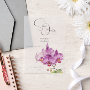 Invitations En Vélin Orchidées fleurs pétales violets sauver la date