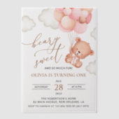 Invitations En Vélin Ours De Bébé, Ballons Roses, Premier Anniversaire (Recto)
