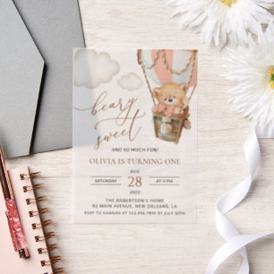 Invitations En Vélin Ours En Conflit, Ballotte À Air Chaud Rose, Premie