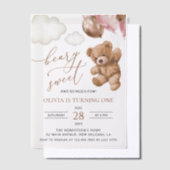 Invitations En Vélin Ours En Joue, Ballons Roses, Premier Anniversaire (Compenser)